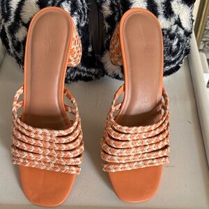 New Women's Orange Braided Slide Sandals